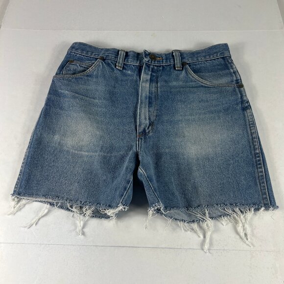 VTG Wrangler Shorts Men's 30* Blue Faded Cut Off Denim Jorts Talon Zipper Tag 32 - Picture 1 of 16